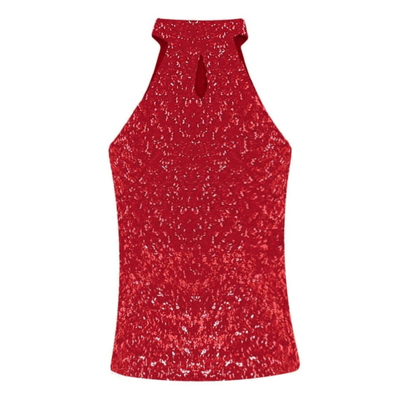 Kureaily Sequin Halter Tops for Women Sleeveless Sparkle Tank Tops Flowy Sparkle Outfits Party Shirt