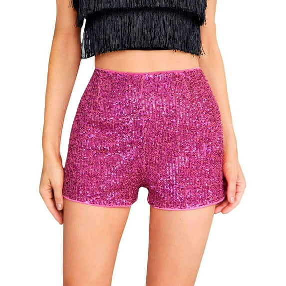 Kureaily Sequined Rave Shorts Women's High Waist Casual Loose A Line Shorts Glitter Clubwear Night Out Shorts Womens Shorts Summer