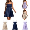 thumbnail image 1 of Kureaily Short Dress Solid Ruffle Hem Sleeveless Summer Mini Sexy (White,XX-Large), 1 of 6