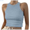 thumbnail image 1 of Kureaily Short Tops Solid Women's Vest Color Sleeveless Tank Neck Round Women's Blouse Summer Basic Tanks, 1 of 6