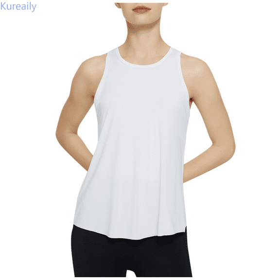 Kureaily Sleeveless Racerback Women's Sports Running Tailcoat Beauty Back Fitness Top Split Loose Yoga Cover Up Summer Scoop Neck Tank Top