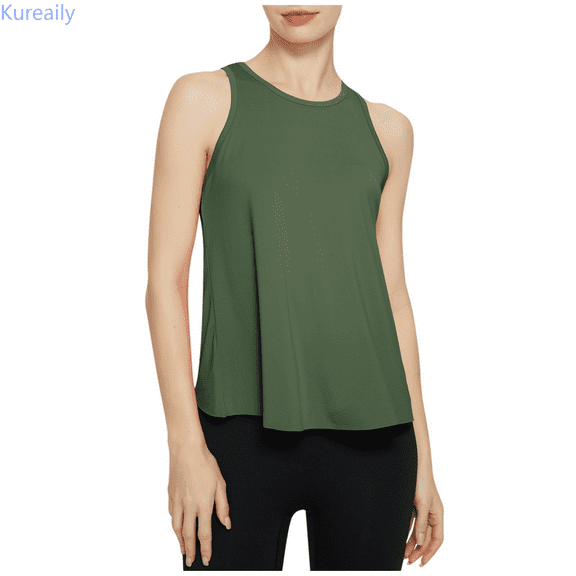 Kureaily Sleeveless Racerback Women's Sports Running Tailcoat Beauty Back Fitness Top Split Loose Yoga Cover Up Summer Soft Camisole Sleeveless