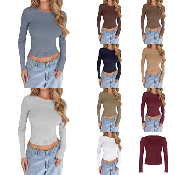 Kureaily Slim Fit T Shirt Long Sleeve Basic Top Soft Streetwear Casual Blouse For Everyday Wear Casual T Shirts