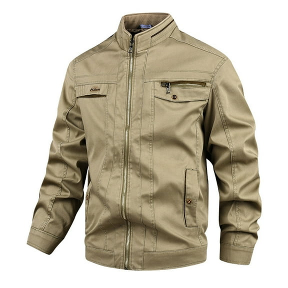 Kureaily Spring And Autumn Men's Jackets Stand Up Collar Casual Men's Jackets Fashion Men's Solid Color Blouse Jacket Coat