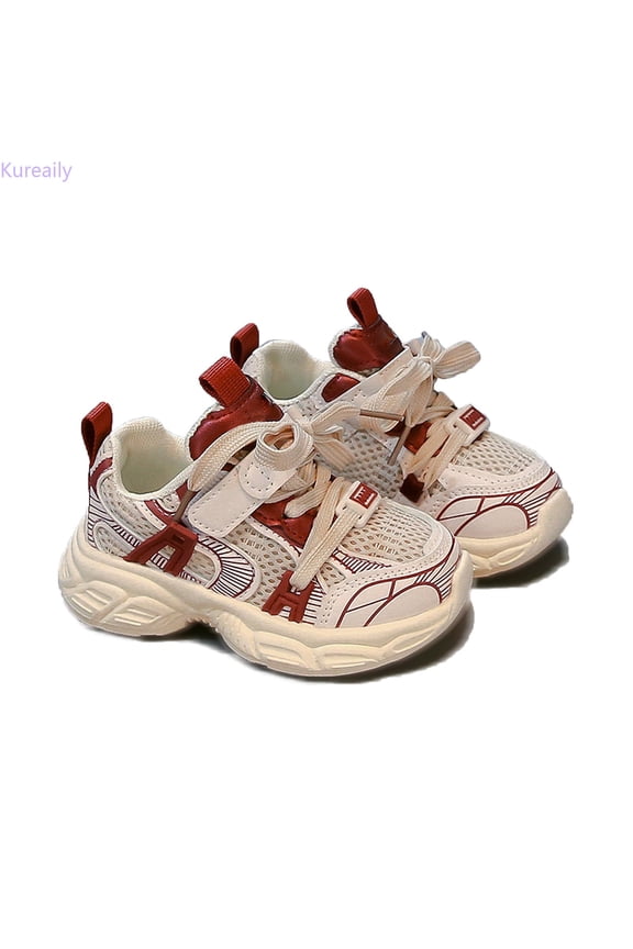 Spring Lightweight Platform Girls Dad Shoes E Net Breathable Boys Sneakers Child Running Upper/ Size 22,22(Red)