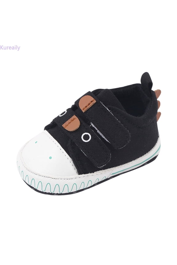 Spring And Summer Children Baby Toddler Shoes For Boys And Girls Flat Soles Light And Comfortable Hook Loop Solid Animal Shape/ Size 4,0-6 Months(Black)