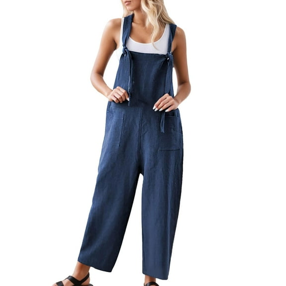 Kureaily Stylish Casual Overalls Jumpsuit With Pockets Plus Size Denim Romper For Everyday Wear Comfortable Soft Stretch Fabric Straight Leg Pant
