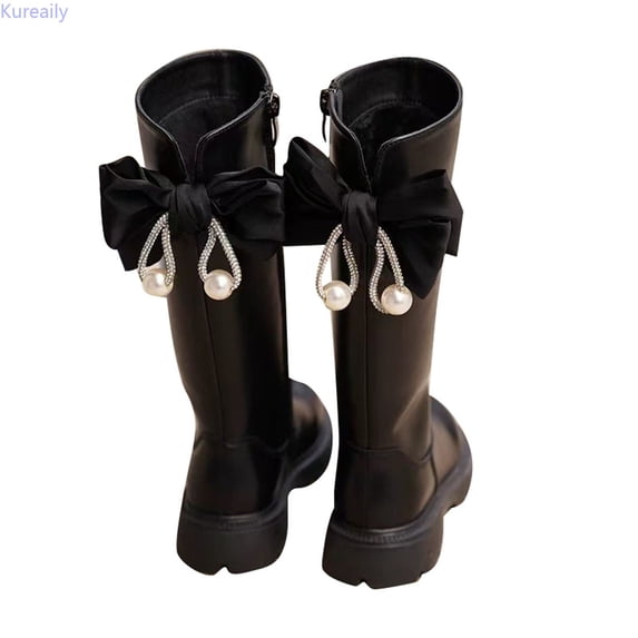 Kureaily Stylish Girls Long Boots Classic British Design With Bow Detail Soft Sole Comfortable Riding Boots For Toddler And Big Kids Casual Winter Footwear 3.5-4 Years