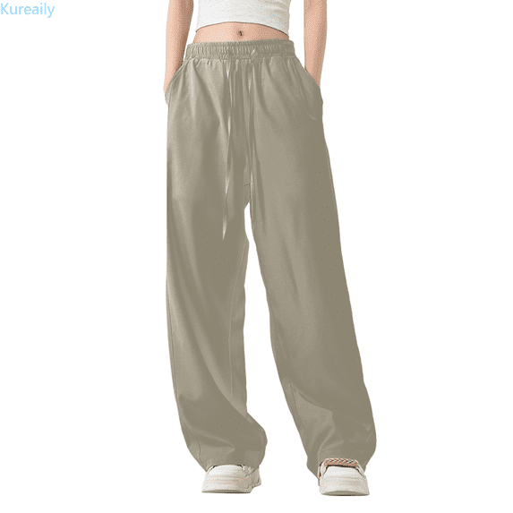 Kureaily Stylish Women's Casual Pants Relaxed Fit Wide Leg Trousers With Side Pockets Comfortable And Versatile For Daily Wear All Season Must Have Loose Lounge Trousers