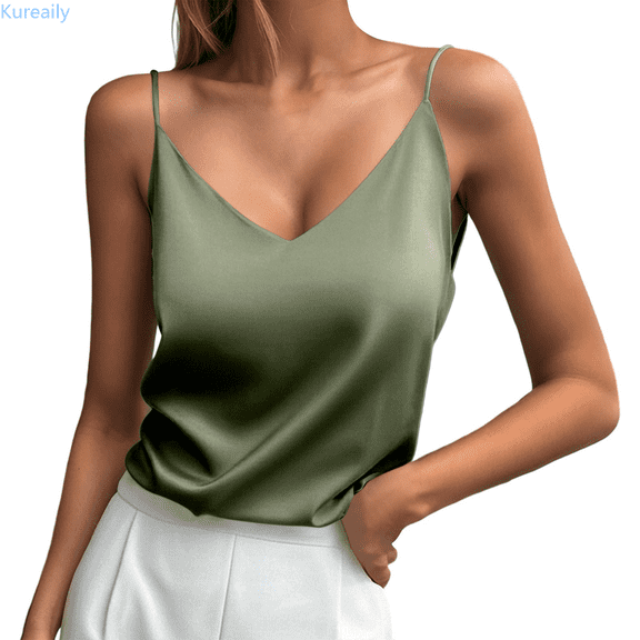 Kureaily Stylish Women's Tanks And For Everyday Wear V Neck Design With Elegant Straps For Spring And Summer Pair With Jeans For Casual Outings Tank Tops for Women