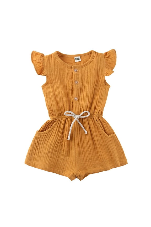 Summer 1 Piece Outfit Newborn Infant Baby Girls Button Up Romper Jumpsuit Fly Sleeve Solid Playsuit Clothes 6-12 Months