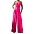 thumbnail image 1 of Kureaily Summer Elegant Suspenders V Neck Playsuits Women Sleeveless Backless Temperament Jumpsuit Loose Wide Leg Trousers Romper Women Casual Jumpsuit, 1 of 4