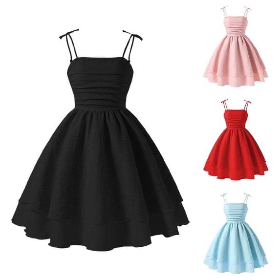 Kureaily Summer Girls Solid Color Dress With Bow Knot Sweet Sleeveless For Kids 12 Years