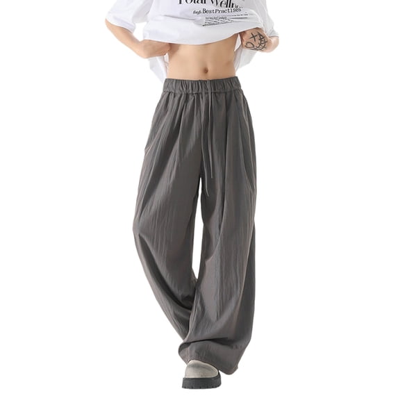 Kureaily Summer New Men's Ice Silk Imitation Inen Drape Casual Straight Pants Wide Leg Mopping Pants