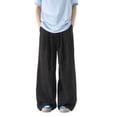 thumbnail image 1 of Kureaily Summer New Men's Ice Silk Imitation Inen Drape Casual Straight Pants Wide Leg Mopping Pants, 1 of 4