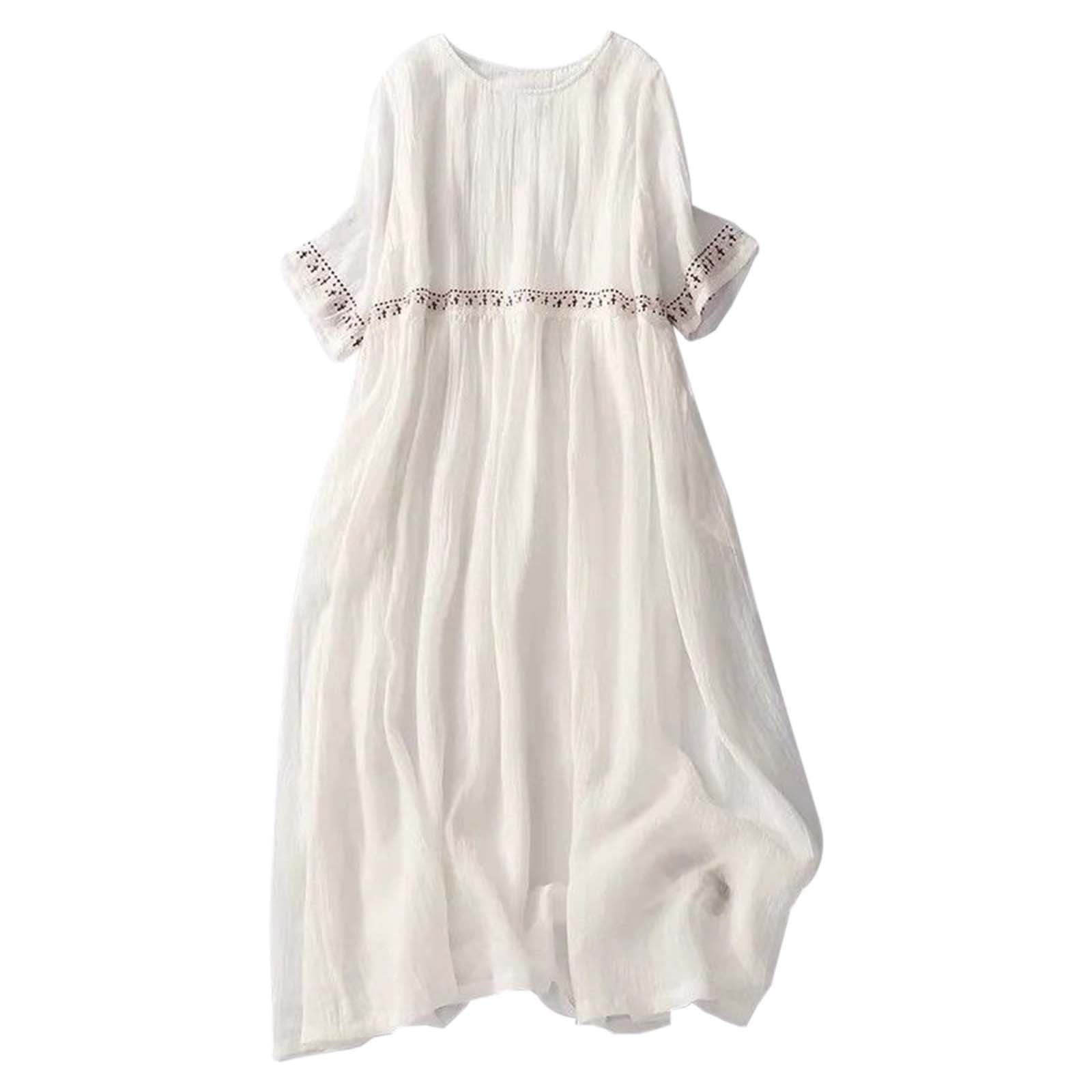 Kureaily "Summer Plus Size Bohemian Vintage Embroidered Linen Maxi Dress  Short Sleeve & Flowy Midi" Long Dress with Pockets Dressy Casual Dresses -  Walmart.com
