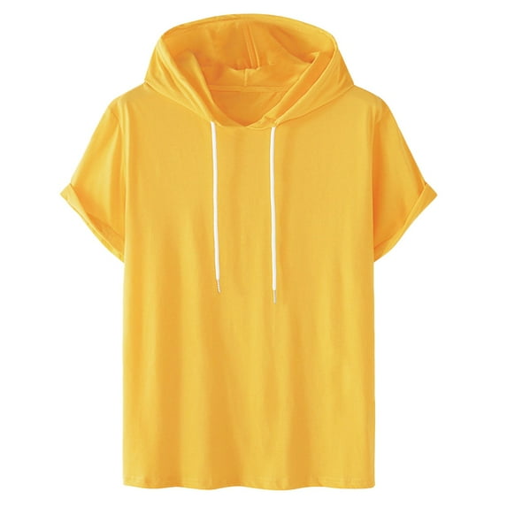 Kureaily Summer Short Sleeve Sports Casual Solid Color Drawstring Hooded Pullover Sweatshirts T Shirt Casual Blouses