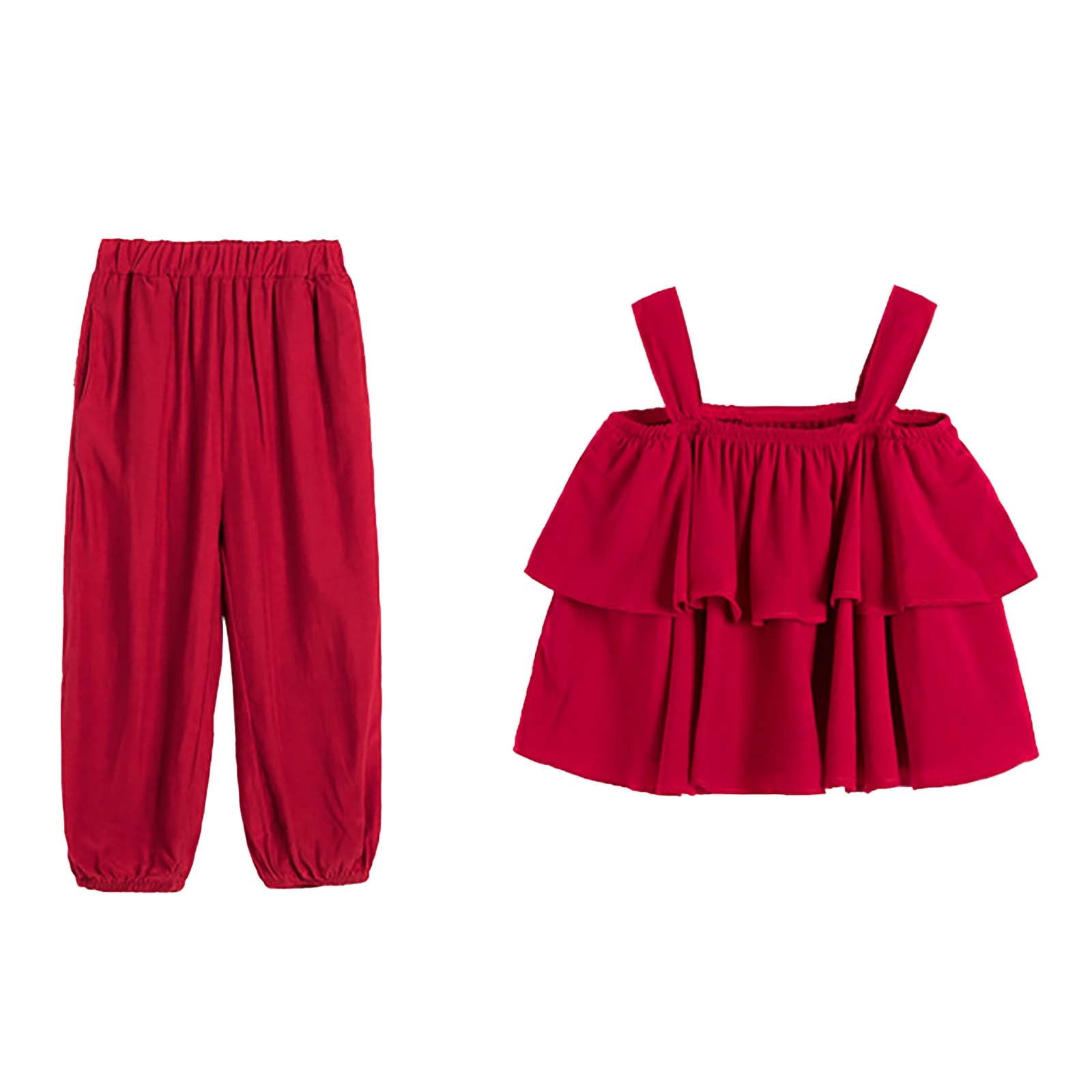 Kureaily Summer Toddler Girl Cotton Sleeveless Red Soft And Comfy Daily Wear Outfits First Birth Outfit Girl Long Sleeves Teen Girls 4 Yr Old Girl Clothes 5-6 Years