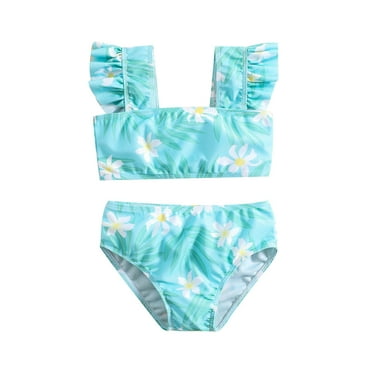 Kureaily Summer Toddler Girls Floral Printed Ruffles Two Piece Swimwear Swimsuit Bikini 5t Girls Swimsuits Girls Bathing Suits Size Small 3 Piece Girls Swimwear 3-4 Years