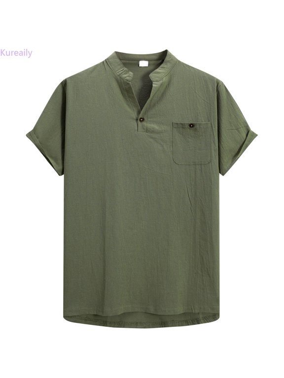 T Shirts Multipack Comfort Fit Crew Neck Casual Shirts Soft Blend Basic Tees For Everyday Wear Buttons T-Shirts,Large/(Green)