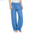 thumbnail image 1 of Kureaily Teen Girls Casual Linen Pants Lightweight Summer Loose Fit Elastic Waist Plus Size Solid Long Trousers 8-9 Years, 1 of 6