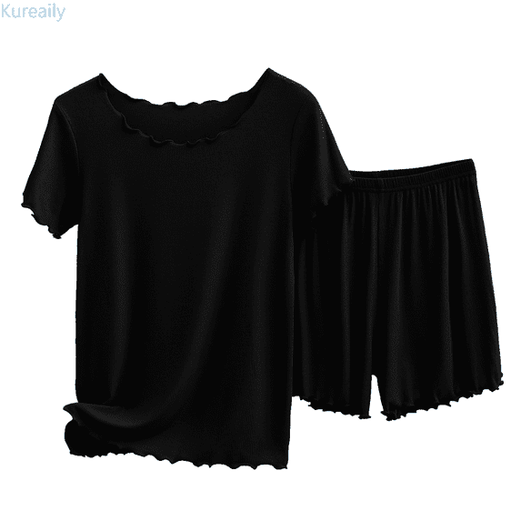 Kureaily Thin Cotton Ribbed Short Sleeved Shorts Set Women's Pajamas Can Be Worn Outside To Show Temperament Comfortable And Fashionable Home Service Sleepwear Lounge Sets