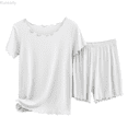 thumbnail image 1 of Kureaily Thin Cotton Ribbed Short Sleeved Shorts Set Women's Pajamas Can Be Worn Outside To Show Temperament Comfortable And Fashionable Home Service Soft Lounge Sets, 1 of 4