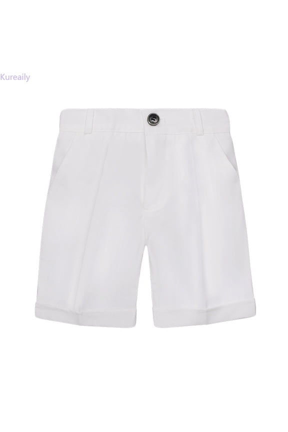 Toddler Boys' Loose Fit Casual Shorts Breathable Solid Color Pleated And Rolled Suit Pants For Outdoor 4-5 Years
