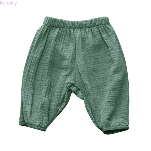 Kureaily Toddler Kids Baby Boy Girl Cotton Linen Elastic Basic Long Pants Bloomers Casual Joggers/ 18-24 Months/ Toddler (Green)