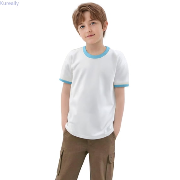 Kureaily Toddler Kids Baby Boys Girls Color Block Short Sleeve Crewneck T Shirts Tops Tee Clothes For Children 8-9 Years