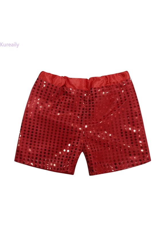 Toddler Kids Baby Girls Boys Sparkly Sequins Elastic Waist Birthday Shorts Pants Party Shorts/ 13-14 Years/ Big Kid (Red)