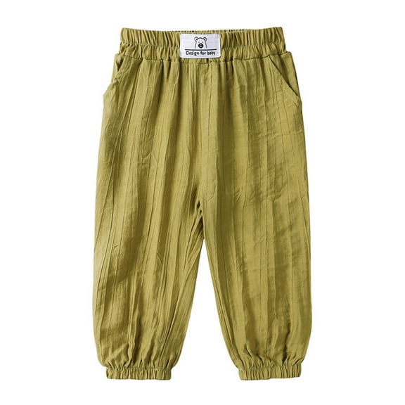 Kureaily Toddler Kids Boy Girl Casual Basic Plain Soft Trousers Baby Spring Summer Comfy Linen Pants Casual Trousers 18-24 Months
