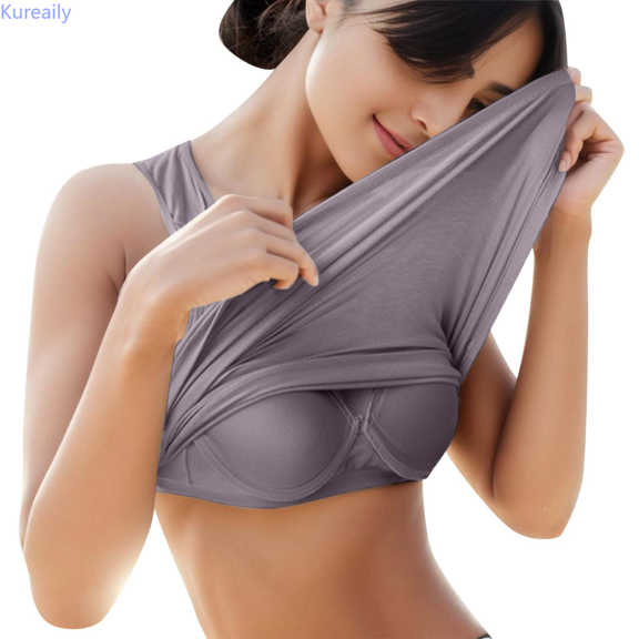 Kureaily Upgraded Solid Color Camisole Undershirt Women With Bra Pads Sleeveless Inner Summer Full Coverage Bras