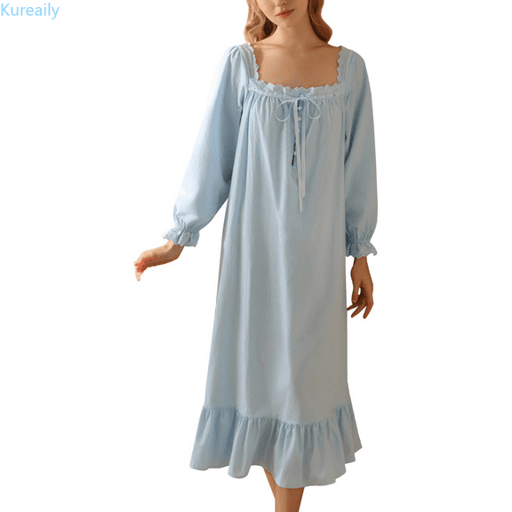 Kureaily Vintage Style Sleeping Dress For Women Cotton Long Sleeve Nightgown For Spring And Autumn Nightshirt Soft Pajamas