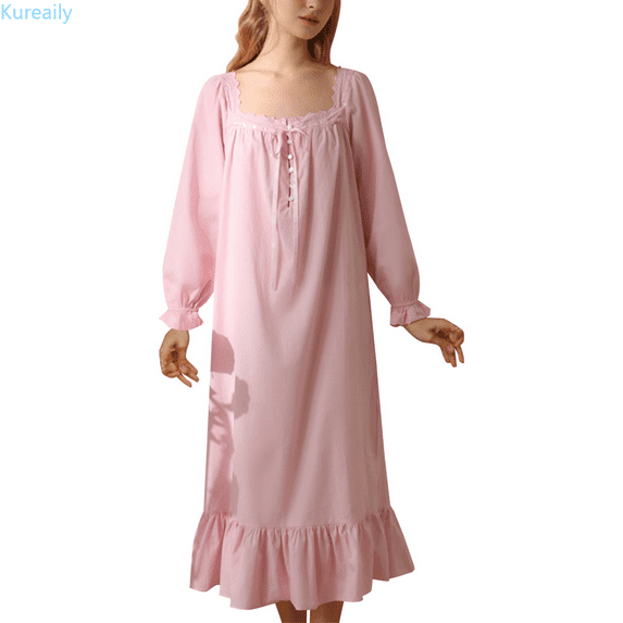 Kureaily Vintage Style Sleeping Dress For Women Cotton Long Sleeve Nightgown For Spring And Autumn Women's Nightgown