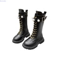 thumbnail image 1 of Kureaily Winter Autumn Girls Boots With Pearl Buckle And Golden Laces High Top Footwear For Toddler Kids Youth Teen 4-4.5 Years, 1 of 5