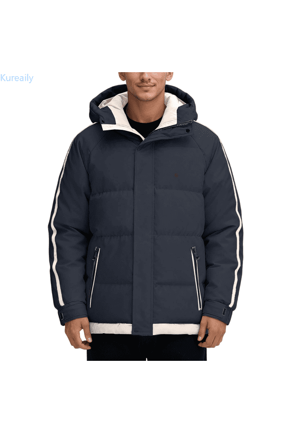 Winter Down Jacket Thickened Warm Casual Hooded Coat Striped Korean Style Outerwear Jackets for Men