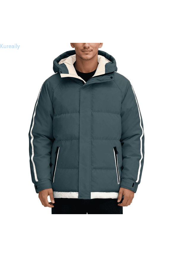 Winter Down Jacket Thickened Warm Casual Hooded Coat Striped Korean Style Outerwear Warm Coat