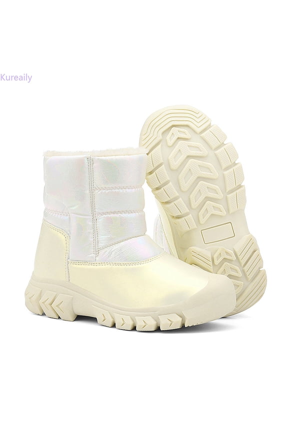 Winter Thermal Boots For Girls Reflective Insulated Long Shaft Cold Weather Footwear With Enhanced Warmth/ Size 11,4.5-5 Years(Beige)
