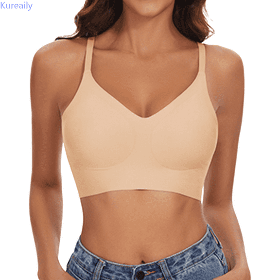 Kureaily Women Bralette Padded Comfortable Non Wired T Shirt Bra Pull On Bra Crossback Comfortable Soft Bustier Bras for Women