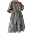 thumbnail image 1 of Kureaily Women Casual Plaid Print Dress Half Sleeve V Neck Big Swing Hem Dress Loose Dress Missal Dresses Dress Casual for Women, 1 of 5