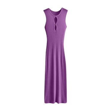 Kureaily Women Casual Short Sleeve Crewneck Split Side Midi Basic Dresses 2024 Trendy Summer Outfits Daily Vacation Aline Summer Dress for Women Sleeveless Knee Length Dress
