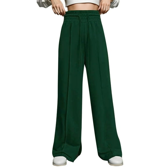 Kureaily Women Casual Solid Color Hight Waist Drawstring Adjustable Waist Long Pants Loose Wide Leg Pants Women Summer Pants