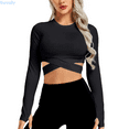 thumbnail image 1 of Kureaily Women Crop Tops Tummy Long Sleeve Yoga Running Shirts Gym Workout Tank Tops Casual Summer Clothes, 1 of 6