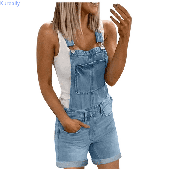 Kureaily Women Denim Overalls And Fashionable Washed Denim Jumpsuits Beach Lounge Jumpsuit