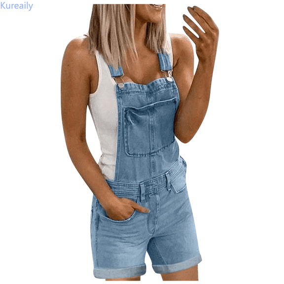 Kureaily Women Denim Overalls And Fashionable Washed Denim Jumpsuits Women Casual Jumpsuit