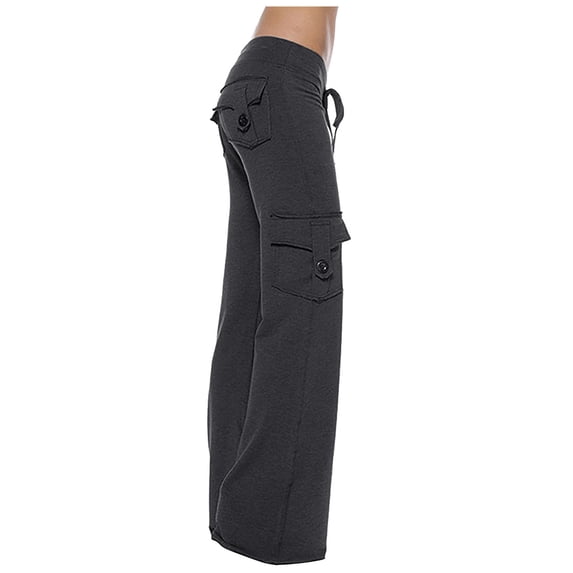 Kureaily Women Elastic Waist Casual Cargo Pants Joggers Yoga Pants Pockets Wide Leg Pants Loose Lounge Trousers