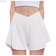 thumbnail image 1 of Kureaily Women Flowy Shorts with Spandex Liner V Crossover 2 in 1 Athletic Running Shorts with Pockets Skorts, 1 of 4