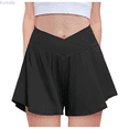 thumbnail image 1 of Kureaily Women Flowy Shorts with Spandex Liner V Crossover 2 in 1 Athletic Running Shorts with Pockets Skorts, 1 of 4