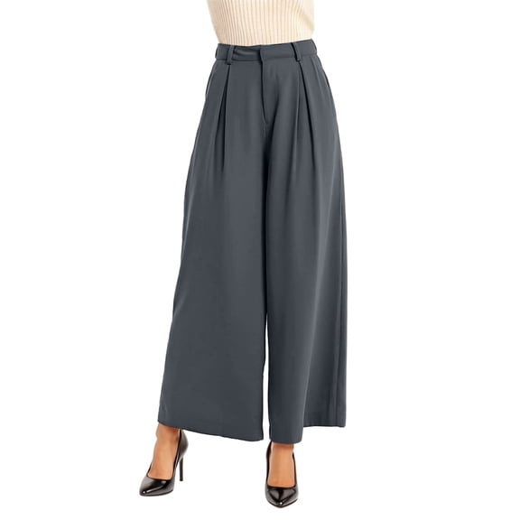 Kureaily Women High Waist Casual Wide Leg Long Palazzo Pants Trousers Regular Size Women's Wide Leg Pants